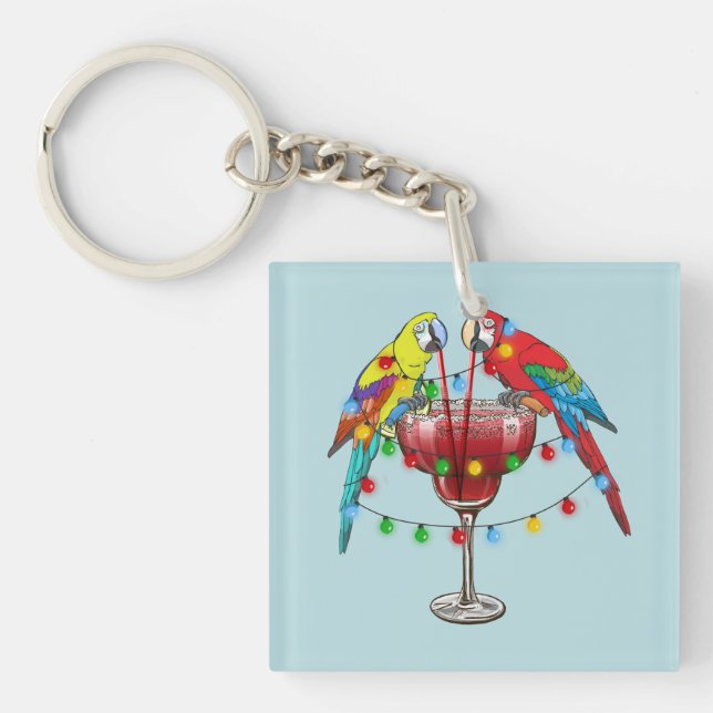 Llavero Macaws tropicales bebiendo vino (Frente)