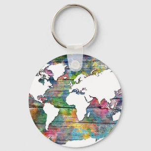 Llavero madera 12 del mapa del mundo