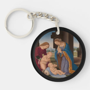 Llavero Madonna que adora al niño con el santo infantil