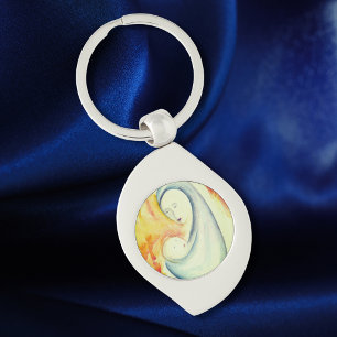 Llavero Madonna y Niño Elegante Acuarela Inspiradora