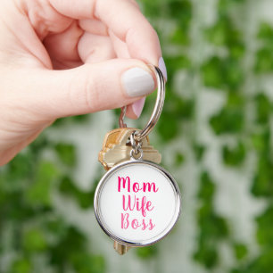 Llavero Madre esposa jefe personalizado blanco rosado text