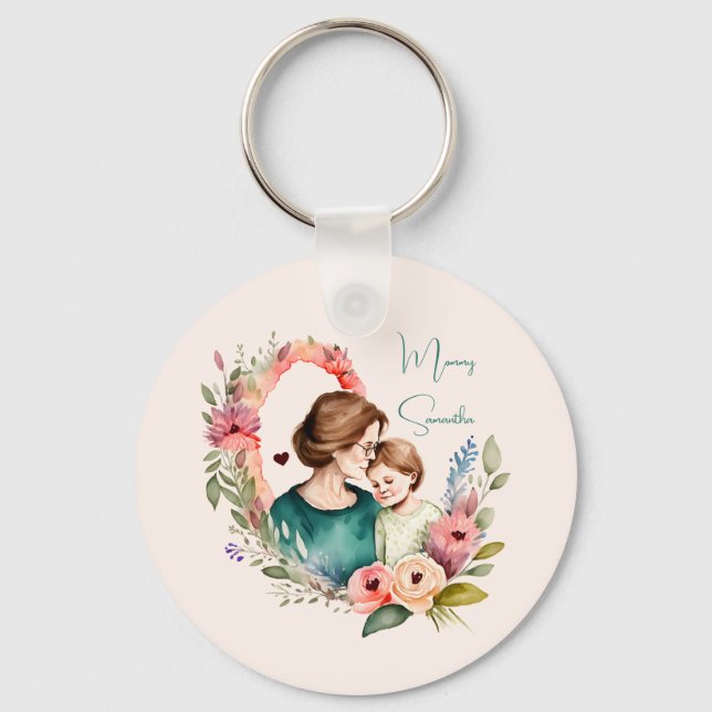 Llavero Madre floral personalizada e hijo de hija (Anverso)