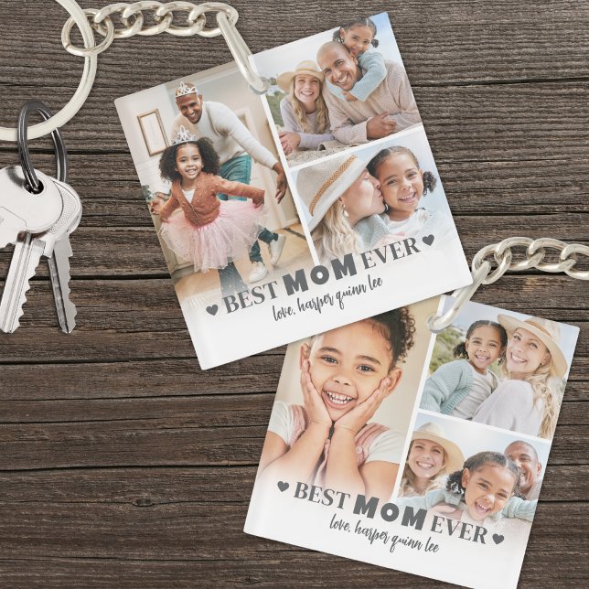 Llavero Madre mejor madre 6 Collage de fotos personalizada (Personalized Best Mom 6 Photo Collage Mother Keychain)