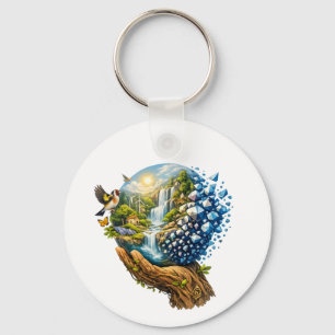 Llavero Madre Naturaleza Surrealista Sosteniendo la Tierra