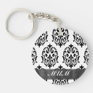 Llavero Madre personalizada de damasco blanco y negro