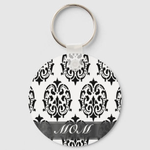 Llavero Madre personalizada de damasco blanco y negro