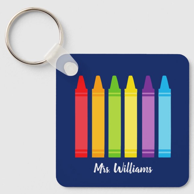 Llavero Maestra Cute Crayon Elemental Personalizada (Anverso)