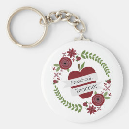 Llavero Maestra de Preescolar Floral Wreath Red Apple