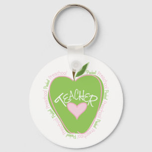 Llavero Maestra preescolar rosa y manzana verde