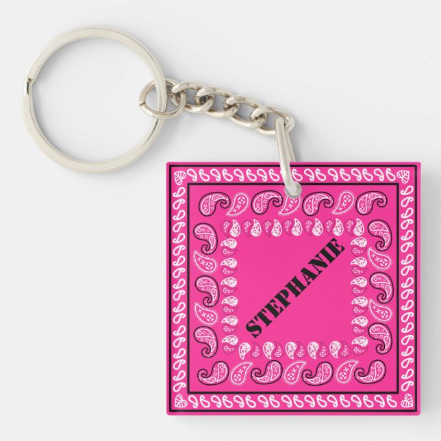 Llavero Magenta Pink Paisley Bandana personalizada (Frente)