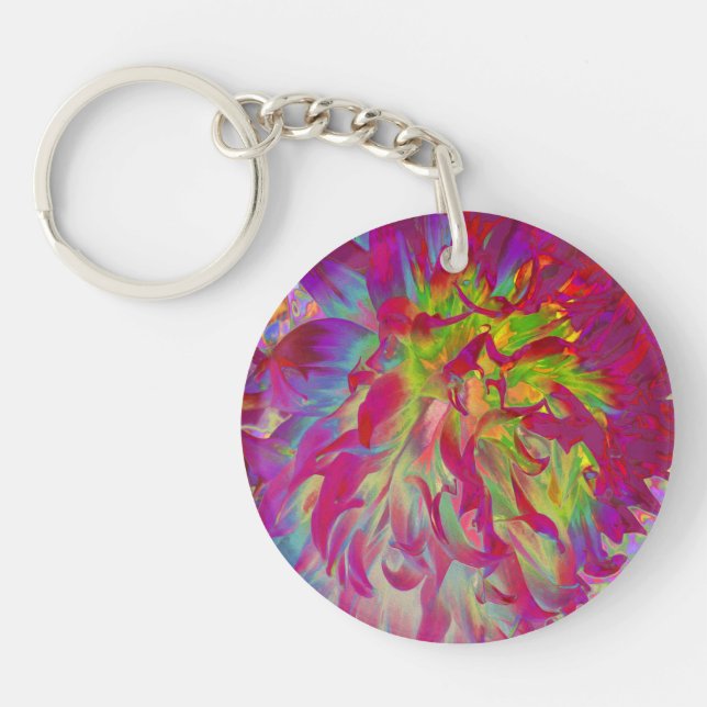 Llavero Magenta psicodélica y flor de dalia amarilla (Frente)