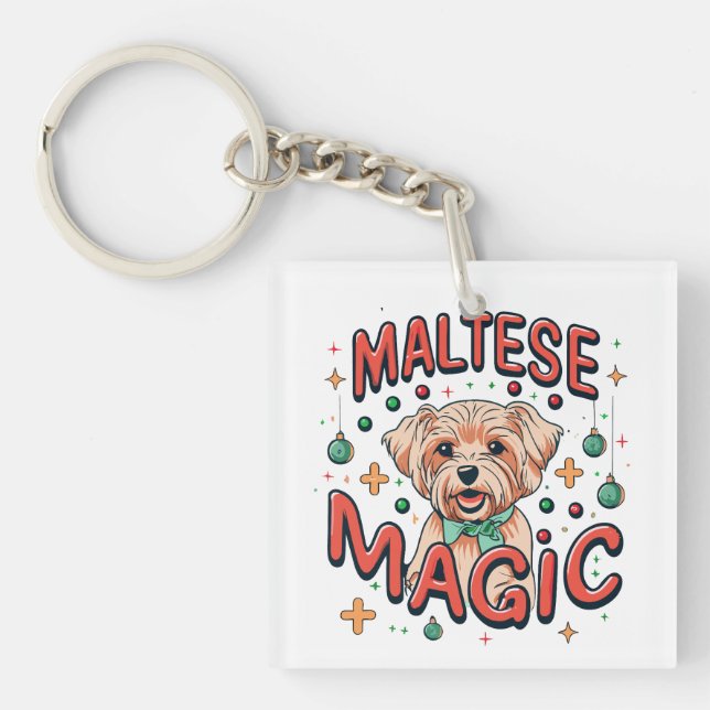 Llavero Magia de perros malteses - Navidades al estilo ret (Frente)