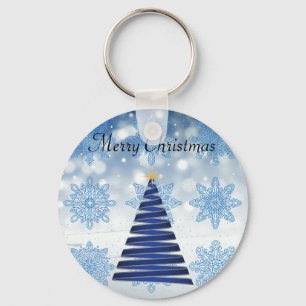 Llavero Magnífico árbol azul de Navidad, copo de nieve