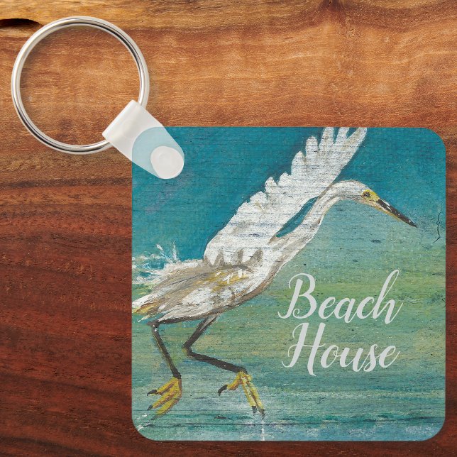 Llavero Magnífico arte de aves costeras de Egret (Gorgeous Egret Shorebird On Water Art Keychain from Jenn's Emporium. )