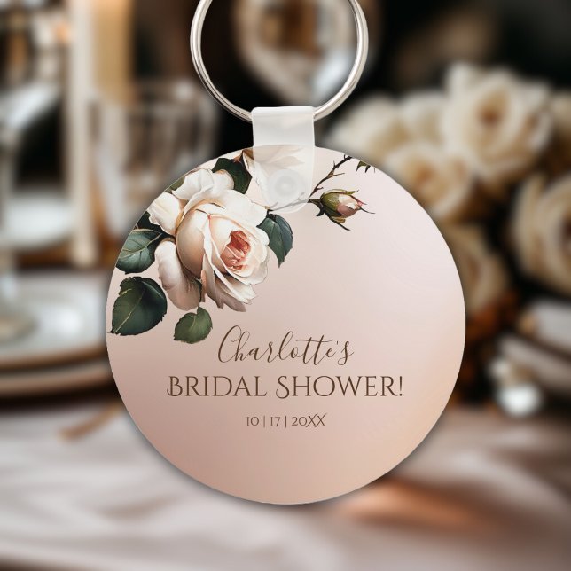 Llavero Magnífico Rosa de aceite beige de Rubor ducha de n (Bridal Shower Keychain)