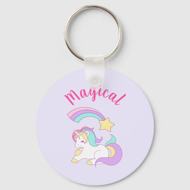 Llavero Magnífico unicornio con estrella de tiro arco iris (Anverso)