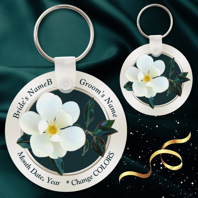 Llavero Magnolia personalizada favorece cualquier ocasión (Magnolia themed wedding. Magnolia wedding favors. Magnolia keychains, Cheap gifts for wedding guests)