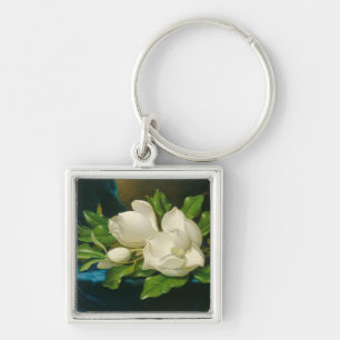 Llavero Magnolias gigantes en tela de terciopelo azul, c.1