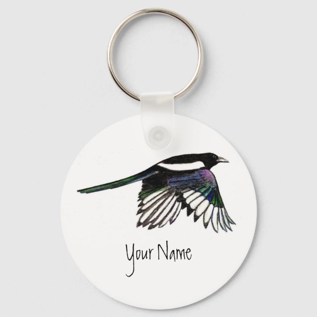 Llavero Magpie, pájaro a Personalizar con su nombre (Anverso)
