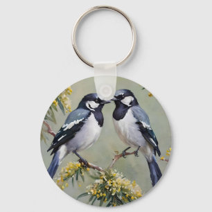 Llavero Magpies Australianos En La Pintura De Petróleo De