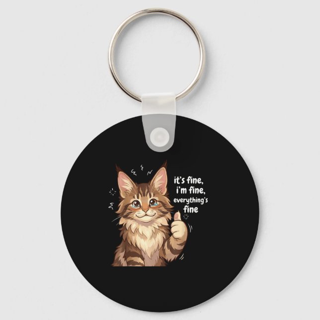 Llavero Maine Coon Cat Meme It's Fine I'm Fine Everything' (Anverso)