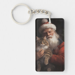 Llavero Maine Coon Con Los Navidades Festividades De Santa