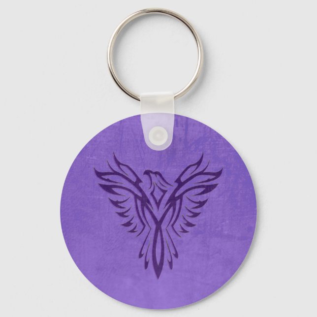 Llavero Majestic Purple Phoenix Rising, textura de cuero (Anverso)