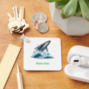 Llavero Majestuosa ballena jorobada acuarela personalizada