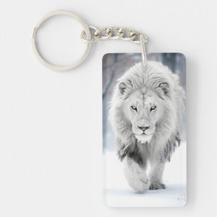Llavero Majestuoso León Blanco en Diseño de País de las Ma