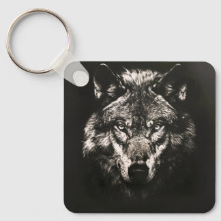 Llavero Majestuoso Lobo Salvaje Monocromo