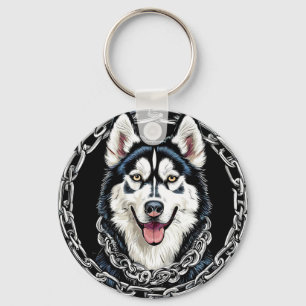 Llavero Majestuoso perro Husky con colores atrevidos