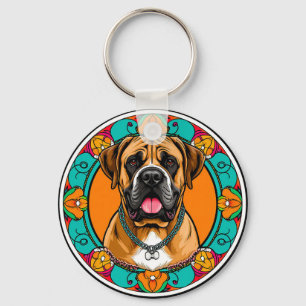 Llavero Majestuoso retrato de perro en vibrante mandala fl