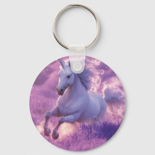 Llavero Majestuoso Unicornio Blanco Galopando a Través de 