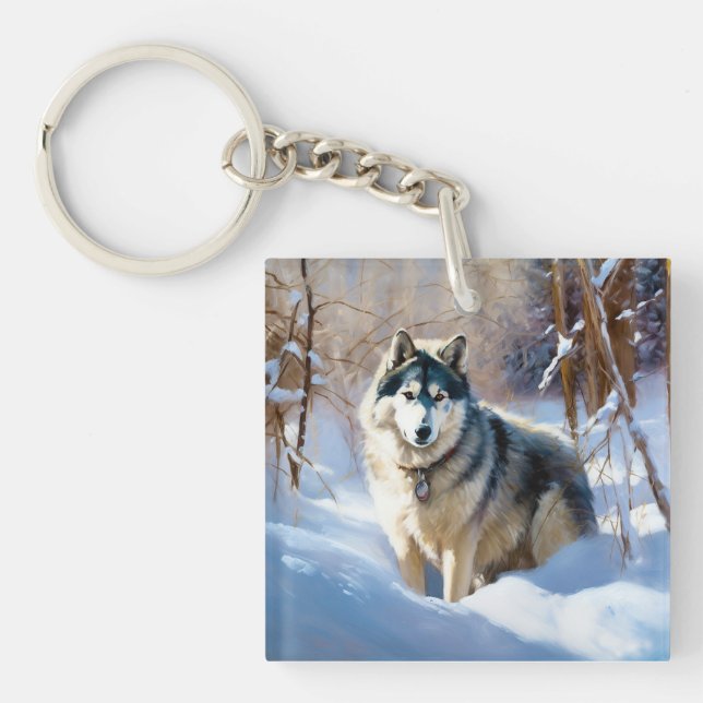 Llavero Malamute Aaskan Deja que nieve Navidad (Frente)