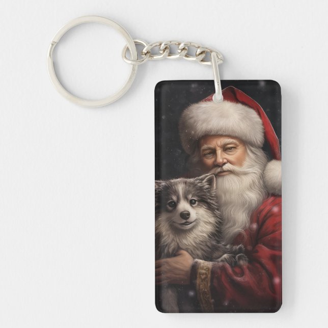 Llavero Malamute de Alaska con Navidad de Santa Claus (Frente)
