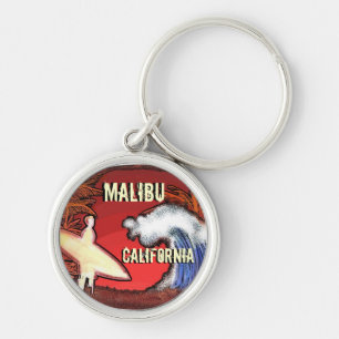 Llavero Malibu California surfer waves art keychain