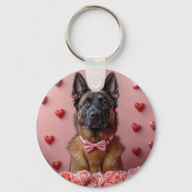 Llavero Malinois belga con Rosas - El día de San Valentín (Anverso)