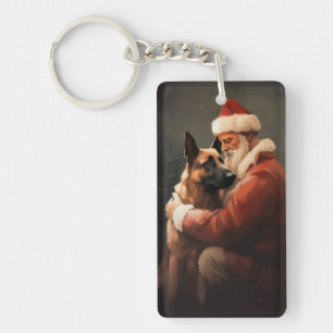 Llavero Malinois Belga con Santa Claus Festivo de Navidad