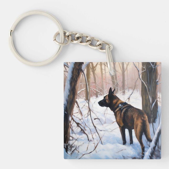 Llavero Malinois Belga Deja que nieve Navidad (Frente)