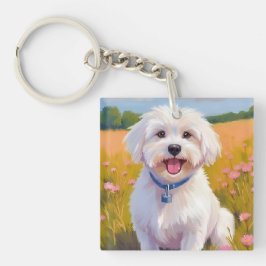 Llavero Maltese Dog | Flower Field Pet Painting