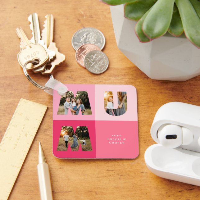 Llavero Mamá 3 foto Día de la Madre moderno giratorio rosa (Escritorio )