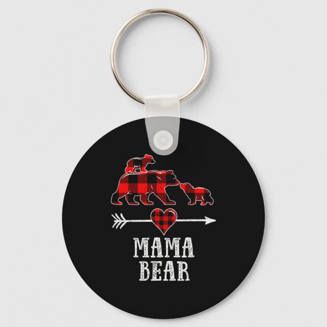 Llavero Mama Bear 2 Cubs Shirt, Christmas Mama Bear Plaid  (Anverso)