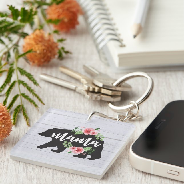 Llavero Mama Bear Elegante Flores Rústicas Florales (Frente Derecha)