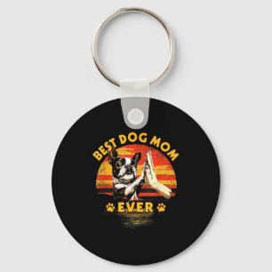 Llavero mamá boston terrier puesta de sol retro divertido 