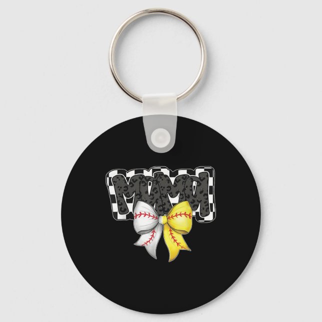 Llavero Mama Coquette Bow Game Day Baseball Softball Chequ (Anverso)