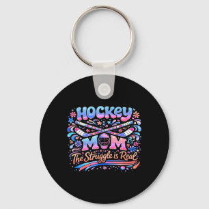 Llavero Mamá de Hockey Rosa Azul Retro 70s Groovy Vintage