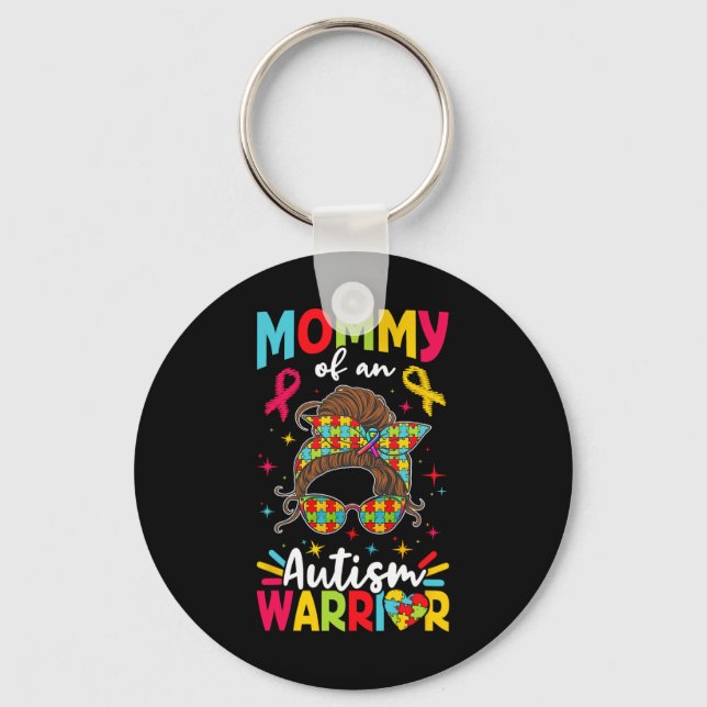 Llavero Mamá De Un Guerrero Del Autismo Autista Autista Ap (Anverso)