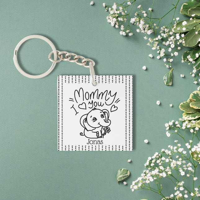 Llavero Mamá elefante y personalizado del Día de la Madre (Elephant Mum & Me Mother's Day custom Keychain)
