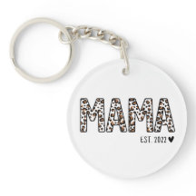 Mama Est Keychain Leopard Print, Personalizado Mam