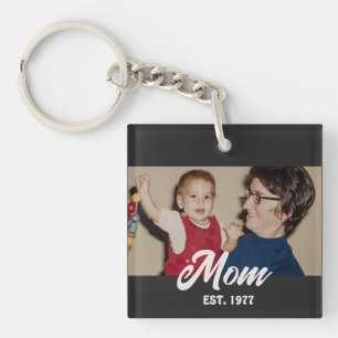 Llavero Mamá Estableció Foto con Letra Moderna